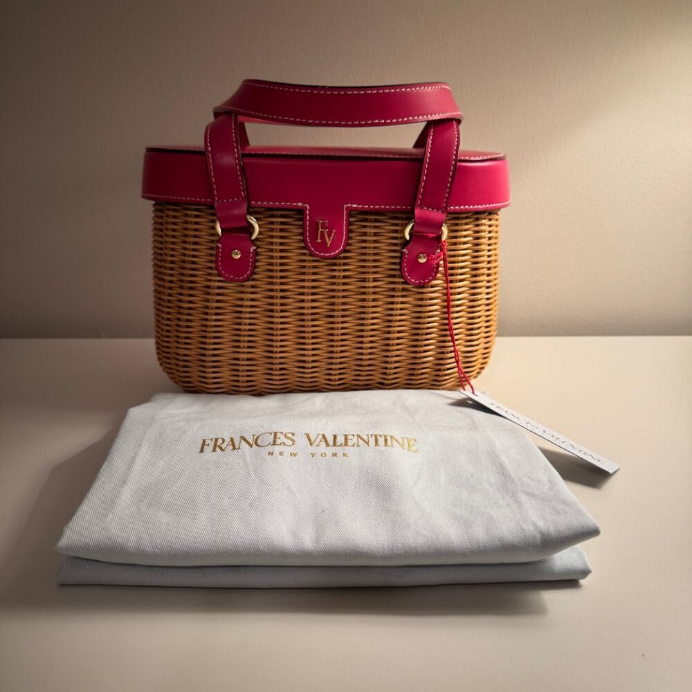 NWT Frances Valentine  Arielle Wicker Basket Bag Pink Vachetta Leather -